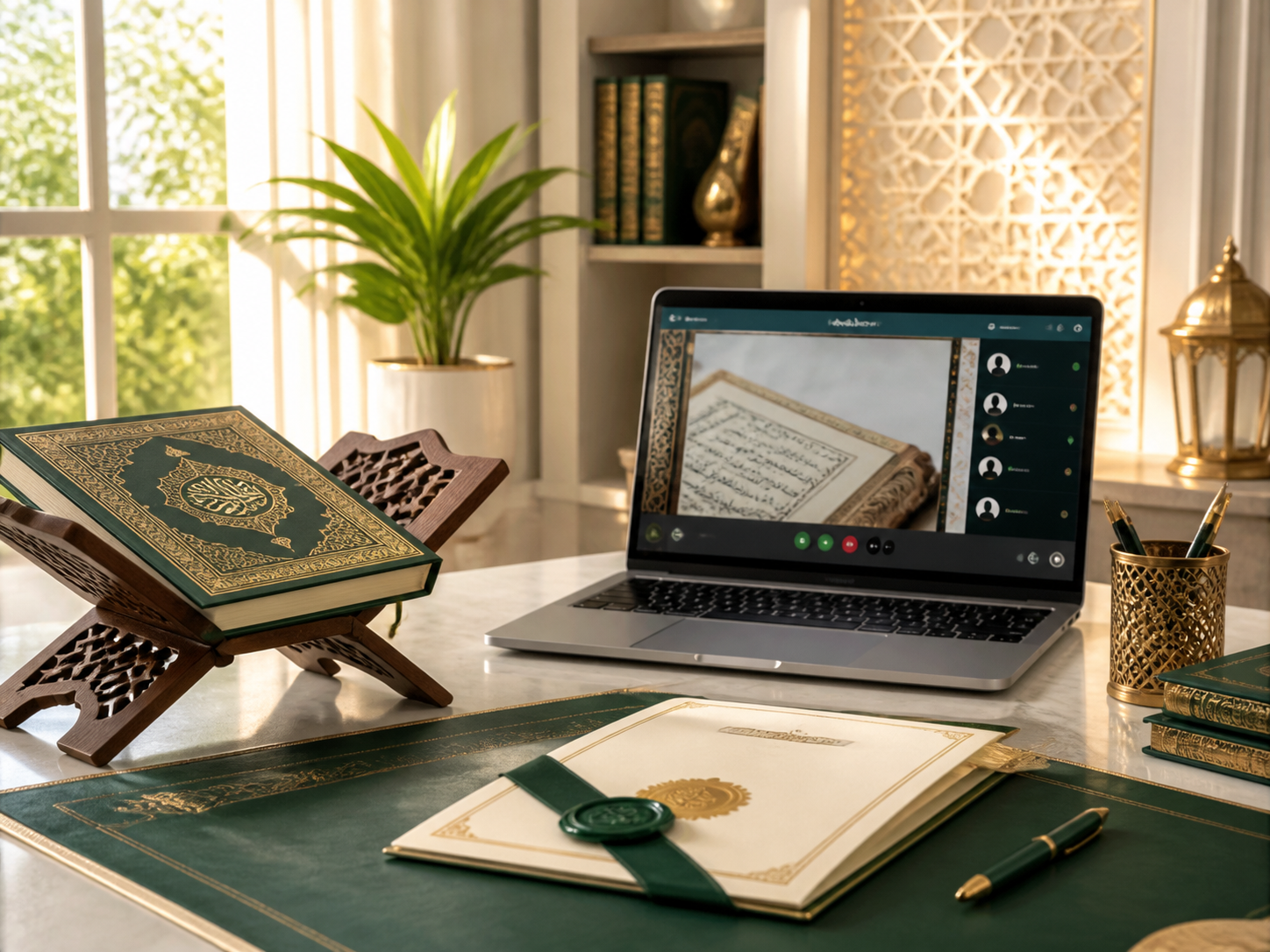 Online Quran education with a Quran, laptop lesson and achievement certificate